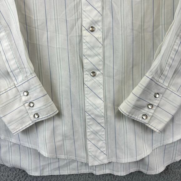 Vtg 90s Wrangler Shirt Mens 16 Pearl Snap Western Rancher Cowboy Cut X Long Tail - Picture 3 of 10